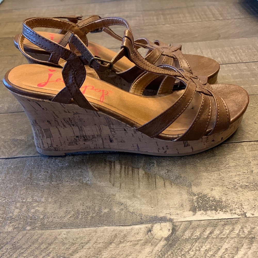 Brown Strappy Wedge Sandals